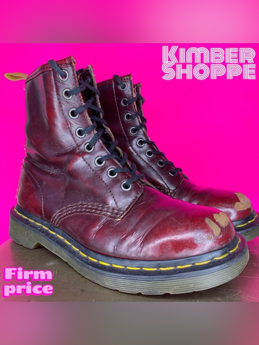 Dr. Martens Cherry Red Vegan Leather Lace-Up Boots US 6 UK 4 EU 37